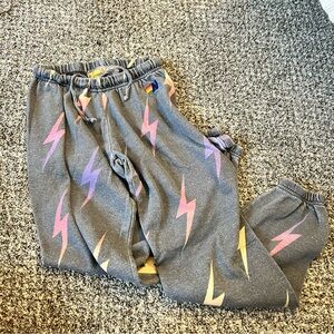 Aviator Nation Repeat Lightning Bolt Joggers, Grey, Size Small